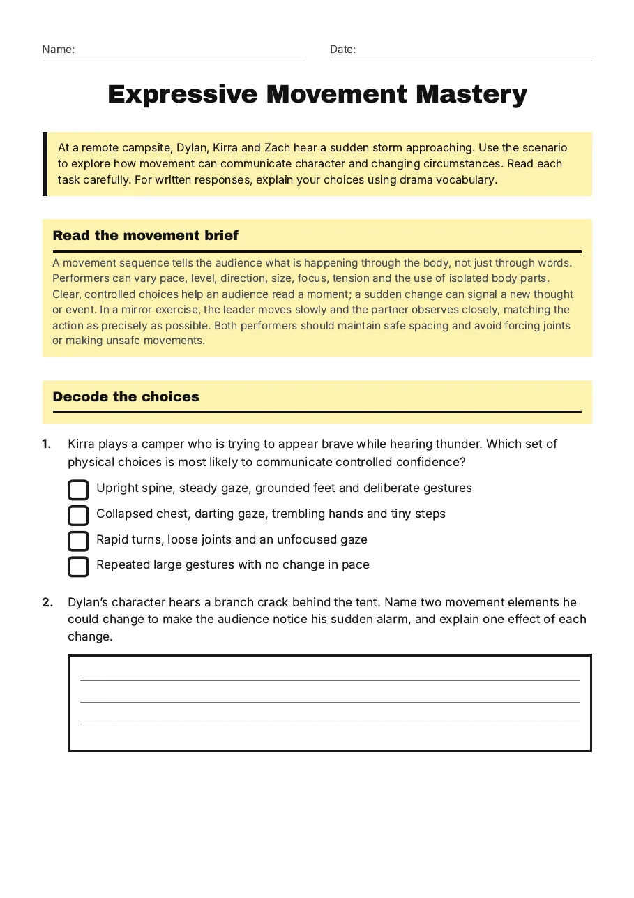 Expressive Movement Mastery, page 1 of 3: Read the movement brief, Decode the choices