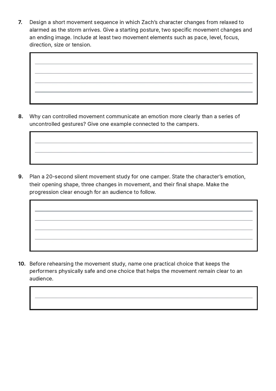 Expressive Movement Mastery, page 3 of 3: 7. Design a short movement sequence in which Zach’s character changes from relaxed to