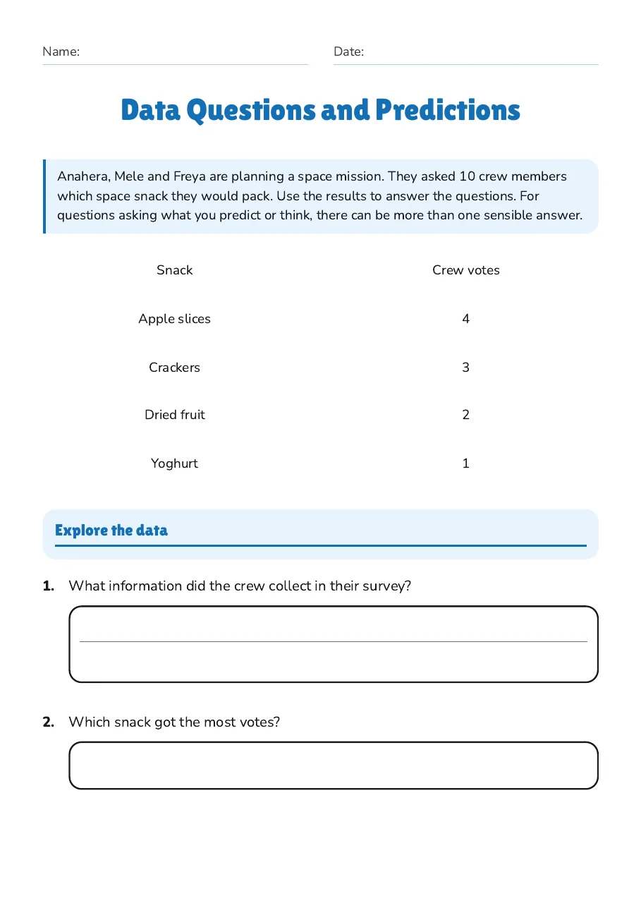 Data Questions and Predictions, page 1 of 3: Explore the data