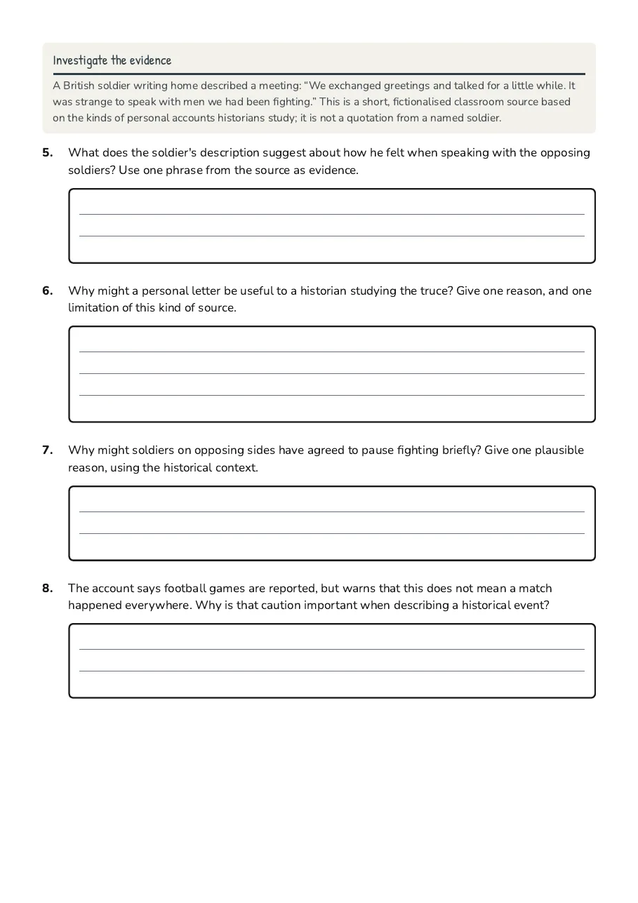 Christmas Truce 1914, page 2 of 3: Investigate the evidence