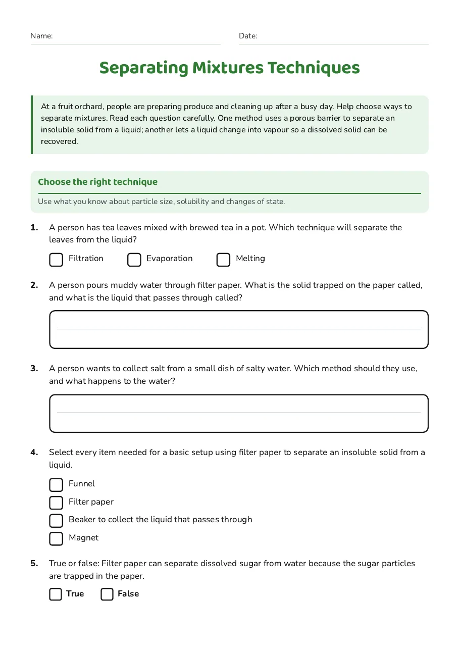 Separating Mixtures Techniques, page 1 of 3: Choose the right technique