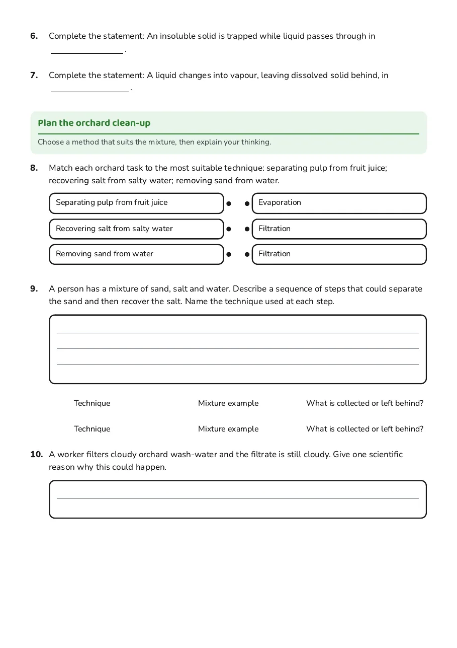 Separating Mixtures Techniques, page 2 of 3: Plan the orchard clean-up