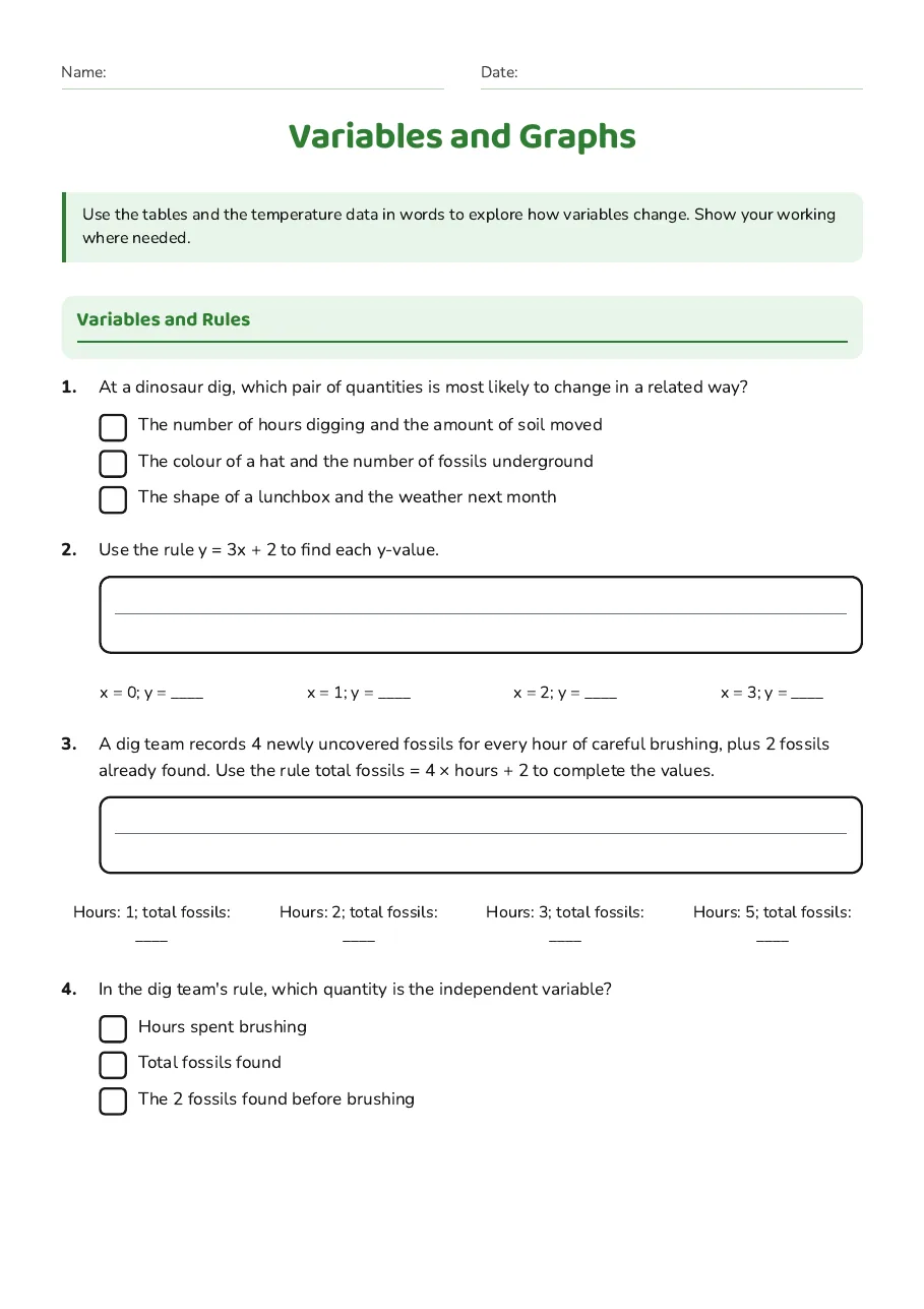 Variables and Graphs, page 1 of 3: Variables and Rules