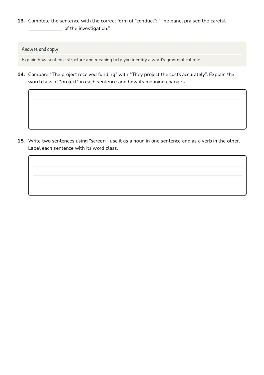 Dual Function Word Classes, page 3 of 3: Analyse and apply