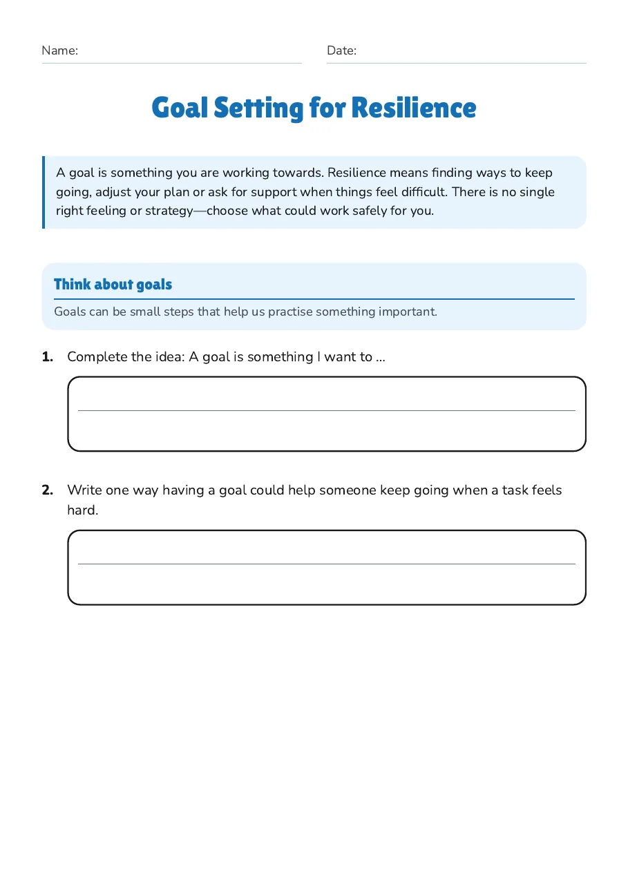 Goal Setting for Resilience, page 1 of 4: Think about goals
