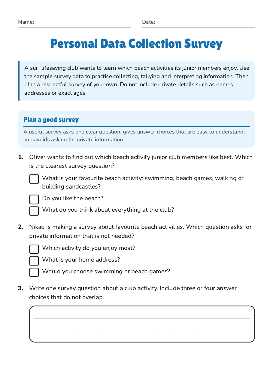 Personal Data Collection Survey, page 1 of 3: Plan a good survey