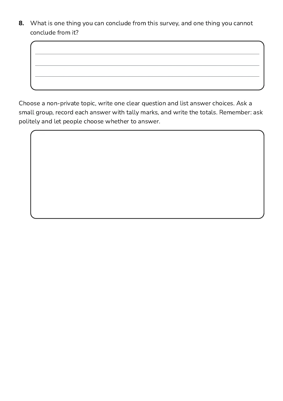 Personal Data Collection Survey, page 3 of 3: 8. What is one thing you can conclude from this survey, and one thing you cannot