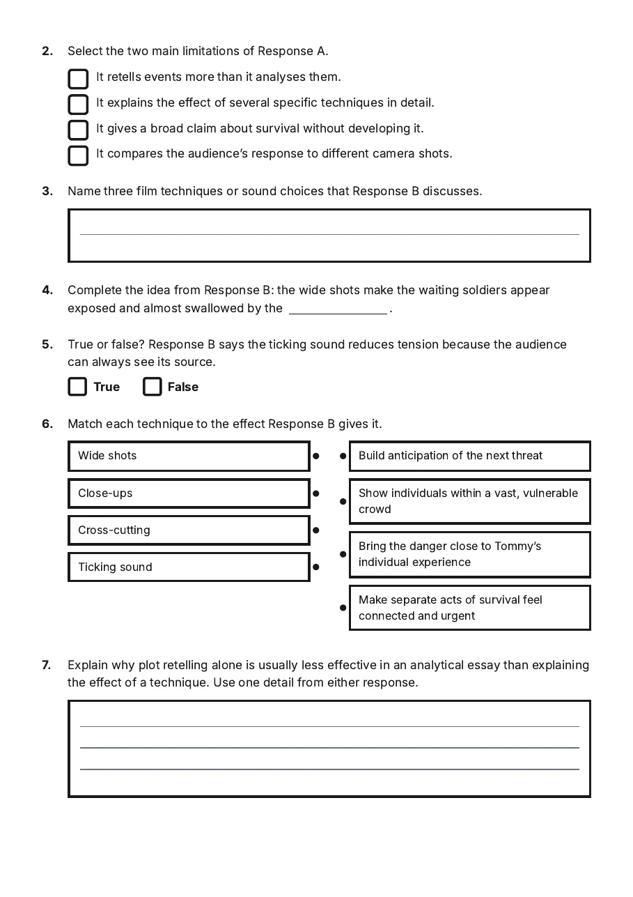 Dunkirk Essay Analysis Worksheet, page 2 of 3: Response A, Response B