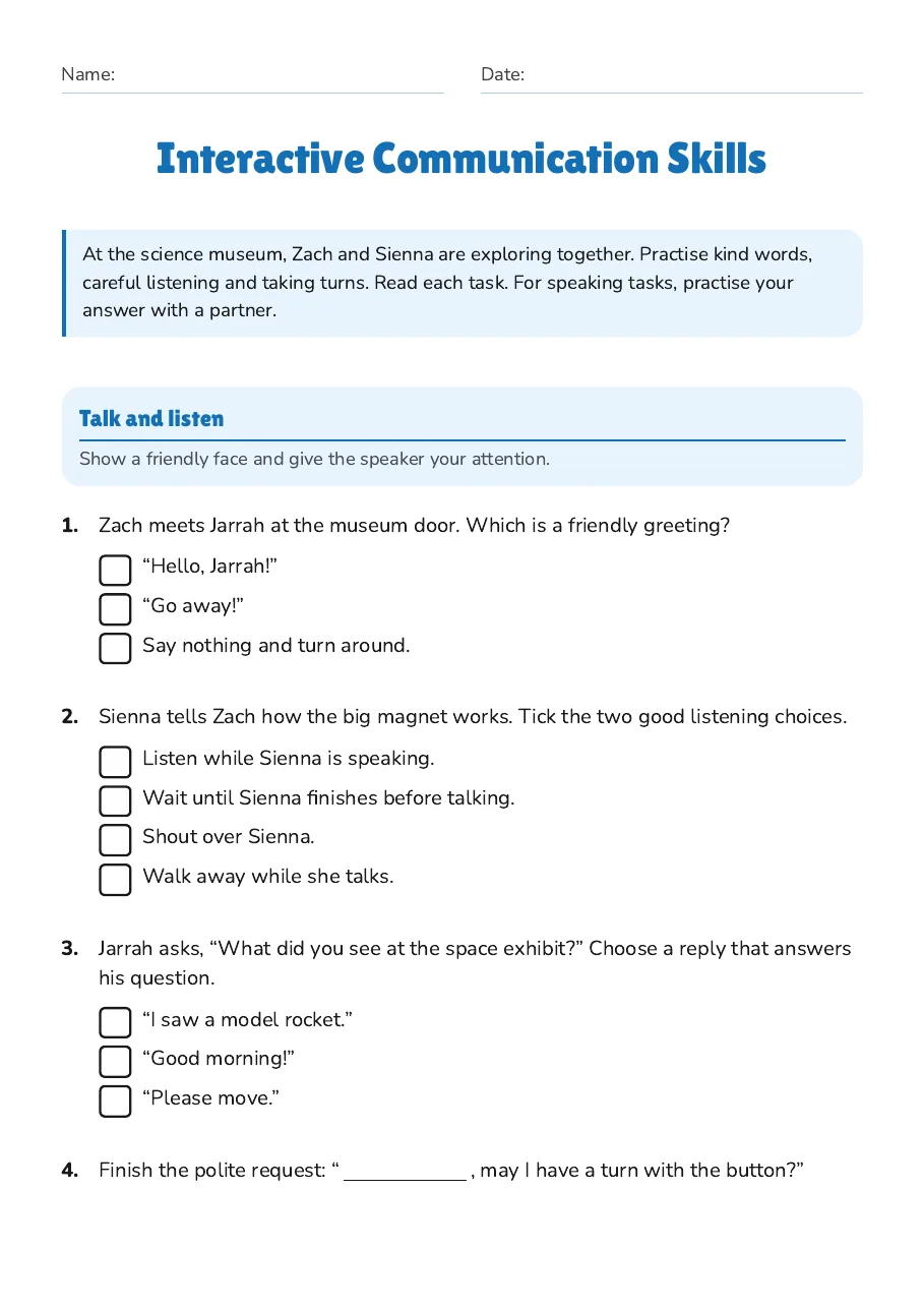 Interactive Communication Skills, page 1 of 3: Talk and listen