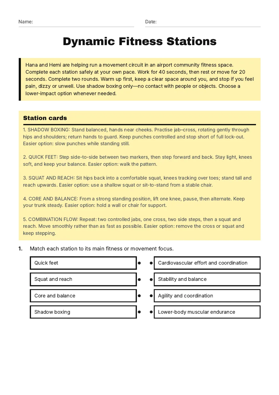 Dynamic Fitness Stations, page 1 of 3: Station cards