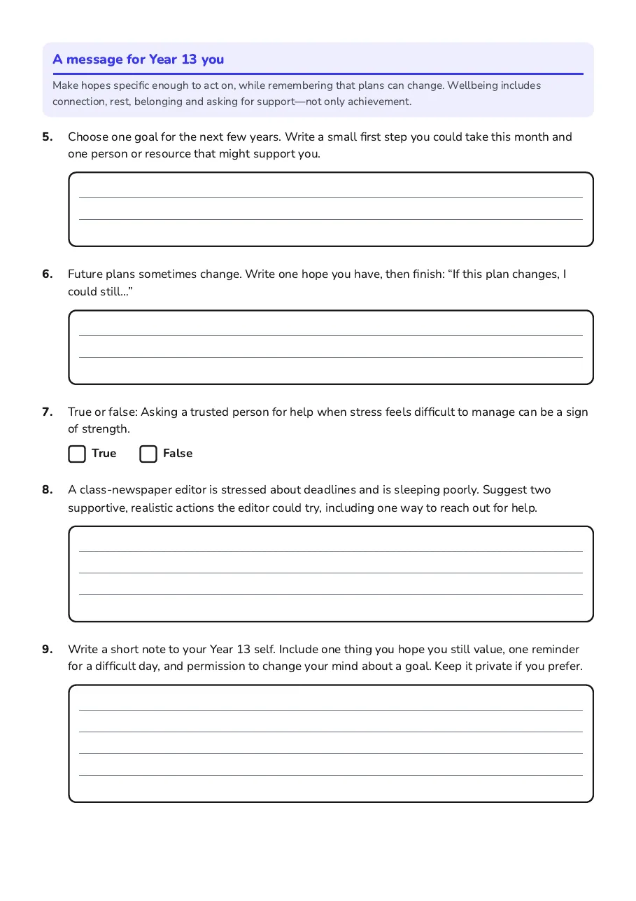 Future Self Time Capsule, page 2 of 3: A message for Year 13 you