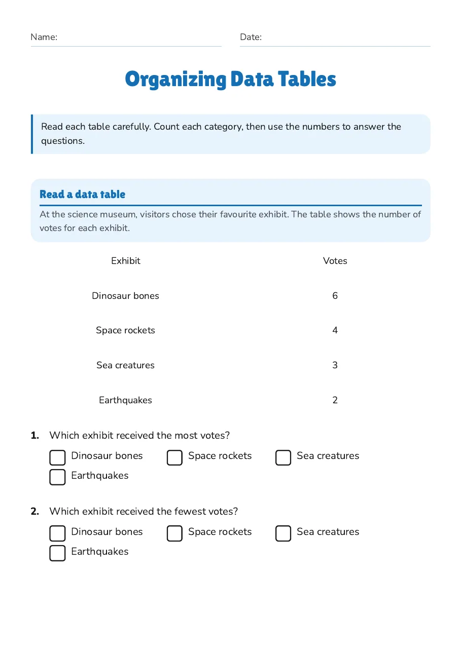 Organizing Data Tables, page 1 of 3: Read a data table