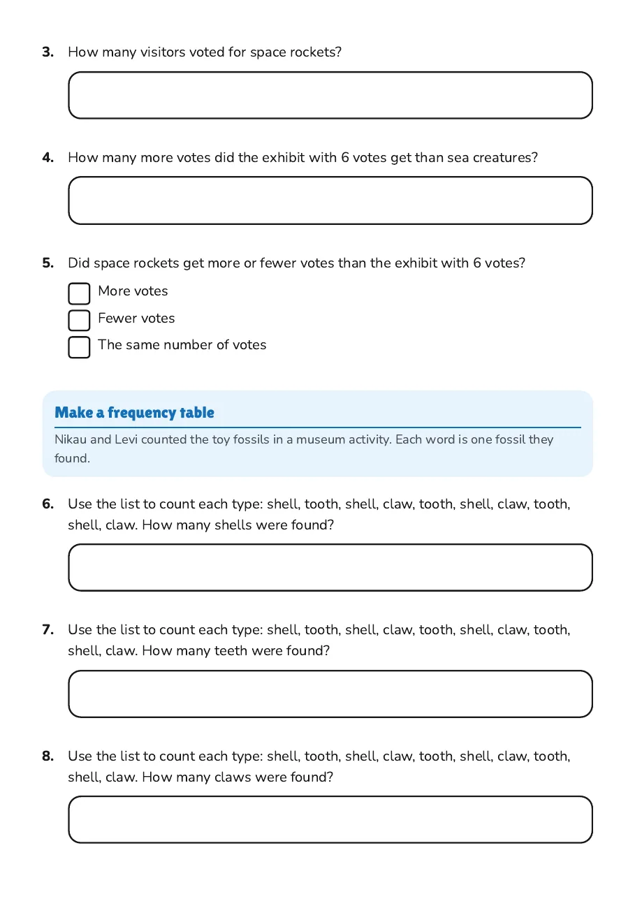 Organizing Data Tables, page 2 of 3: Make a frequency table