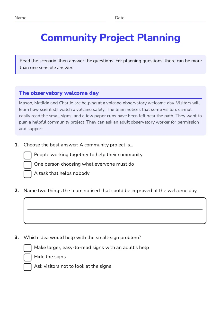 Community Project Planning, page 1 of 3: The observatory welcome day