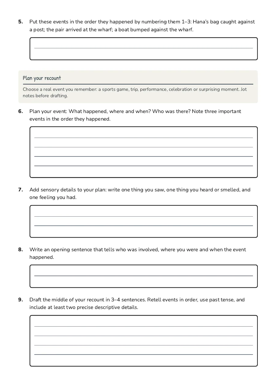 Drafting Descriptive Recounts, page 2 of 3: Plan your recount