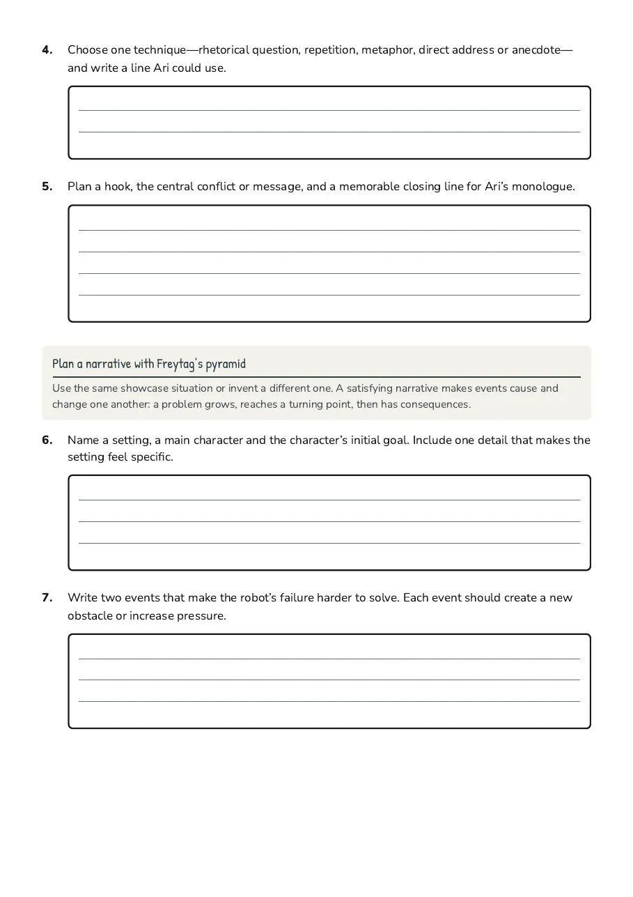 Year 12 Writing Scaffolds, page 2 of 3: Plan a narrative with Freytag’s pyramid