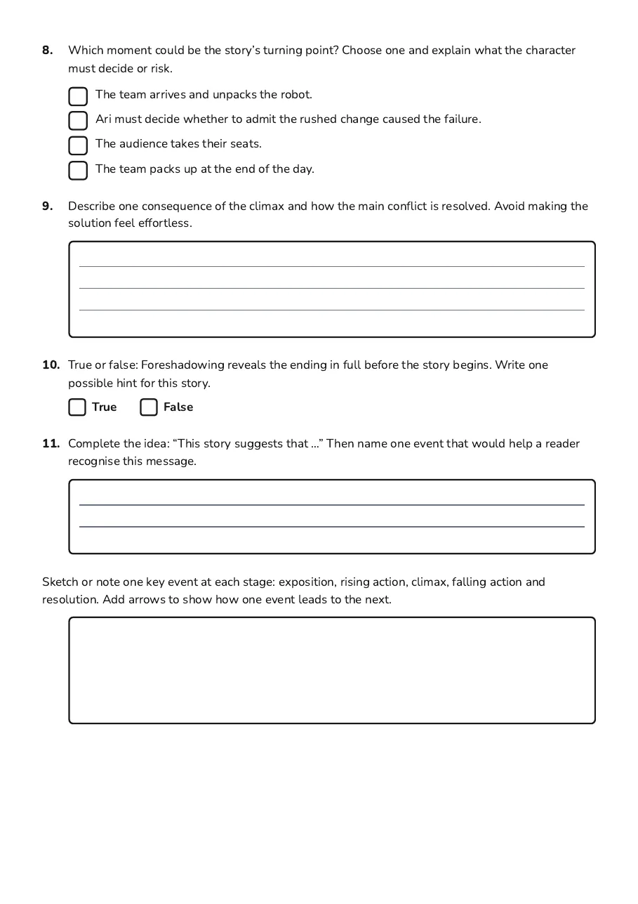 Year 12 Writing Scaffolds, page 3 of 3: 8. Which moment could be the story’s turning point? Choose one and explain what the…