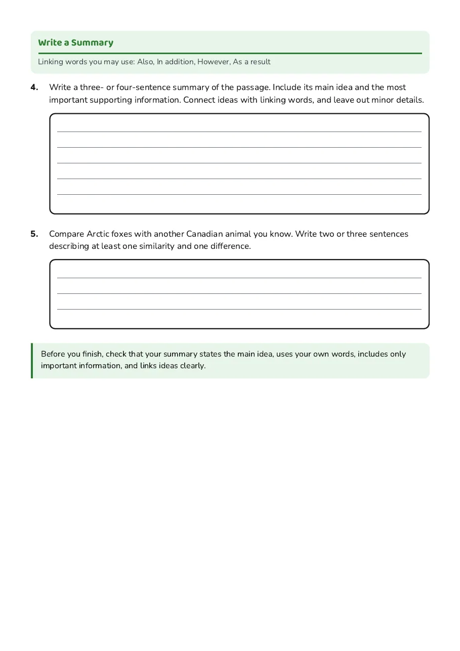 Non-Fiction Summary Practice, page 2 of 2: Write a Summary