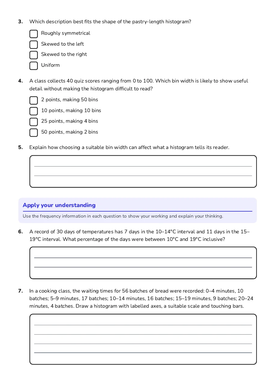 Drawing Histograms Worksheet, page 2 of 3: Apply your understanding