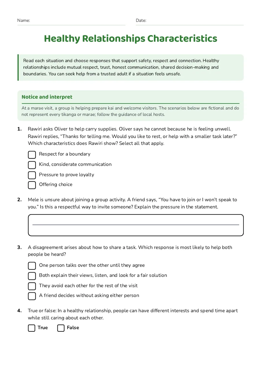 Healthy Relationships Characteristics, page 1 of 3: Notice and interpret
