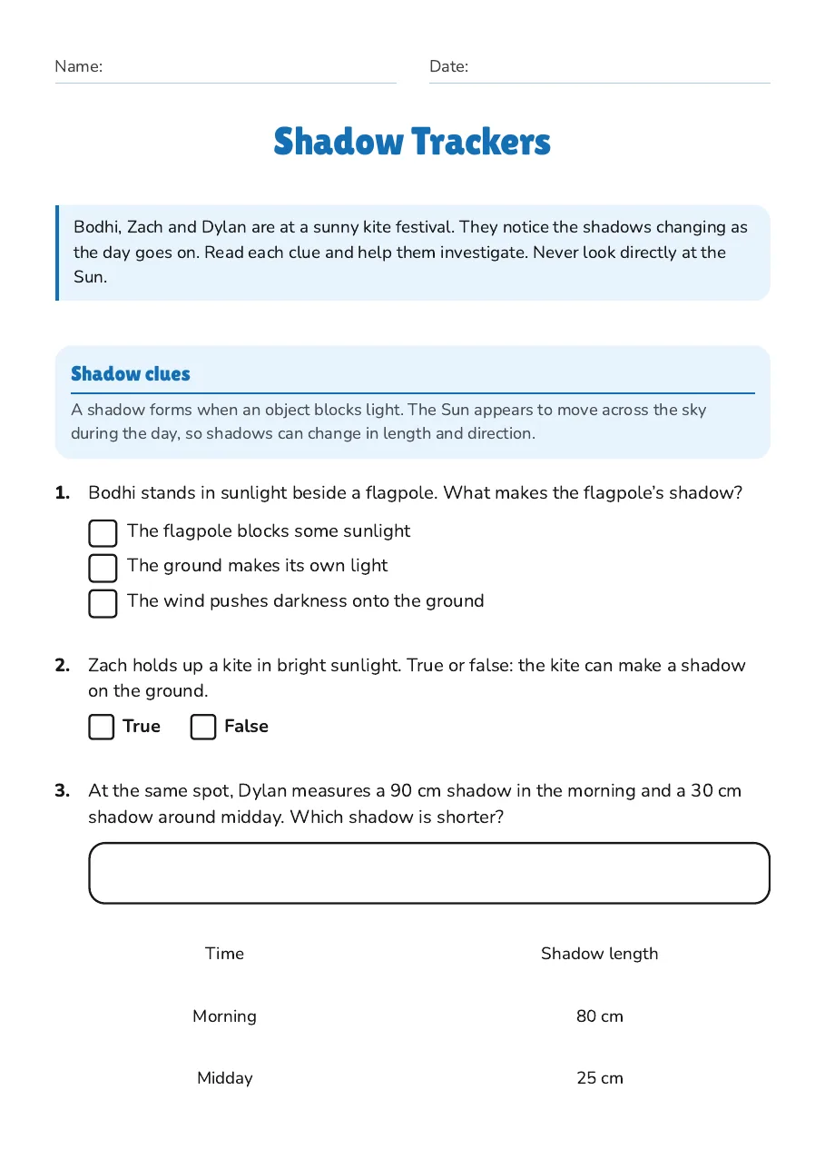 Shadow Trackers, page 1 of 3: Shadow clues