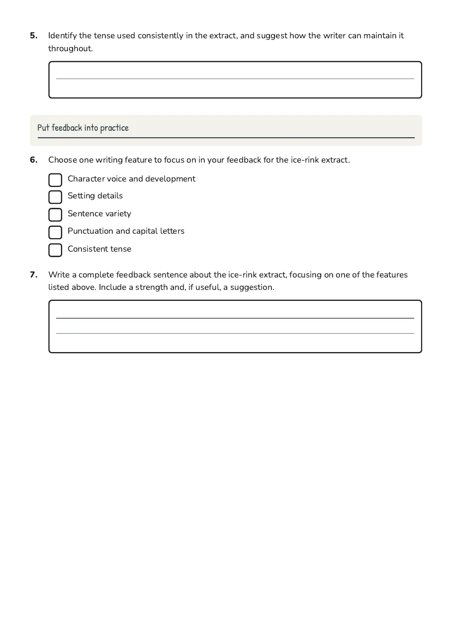 Story Feedback Practice Worksheet, page 2 of 2: Put feedback into practice