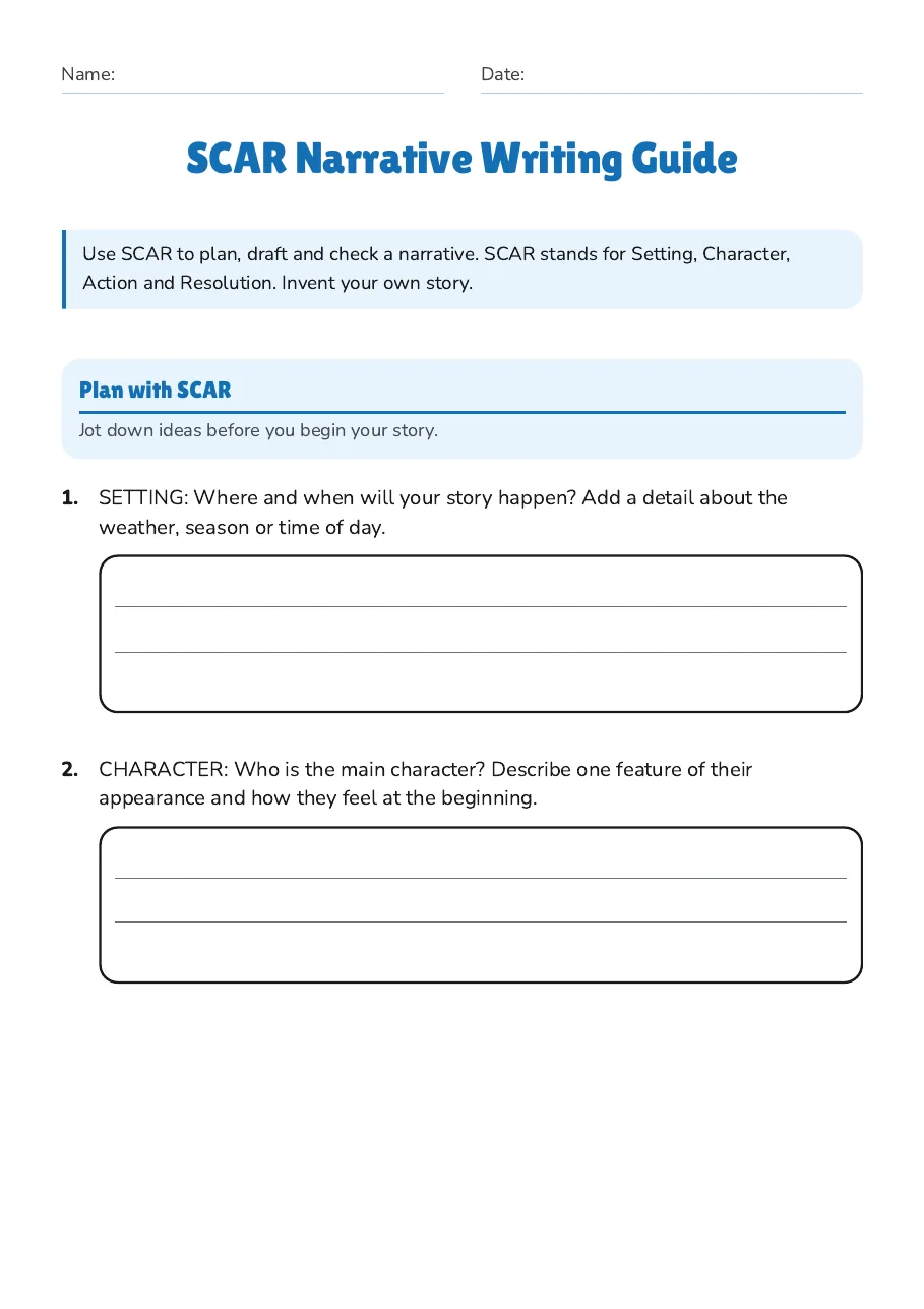 SCAR Narrative Writing Guide, page 1 of 4: Plan with SCAR