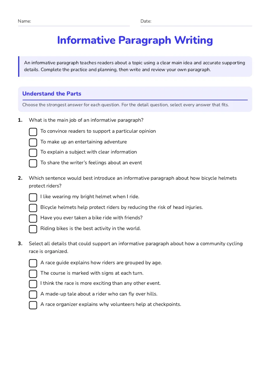 Informative Paragraph Writing, page 1 of 3: Understand the Parts