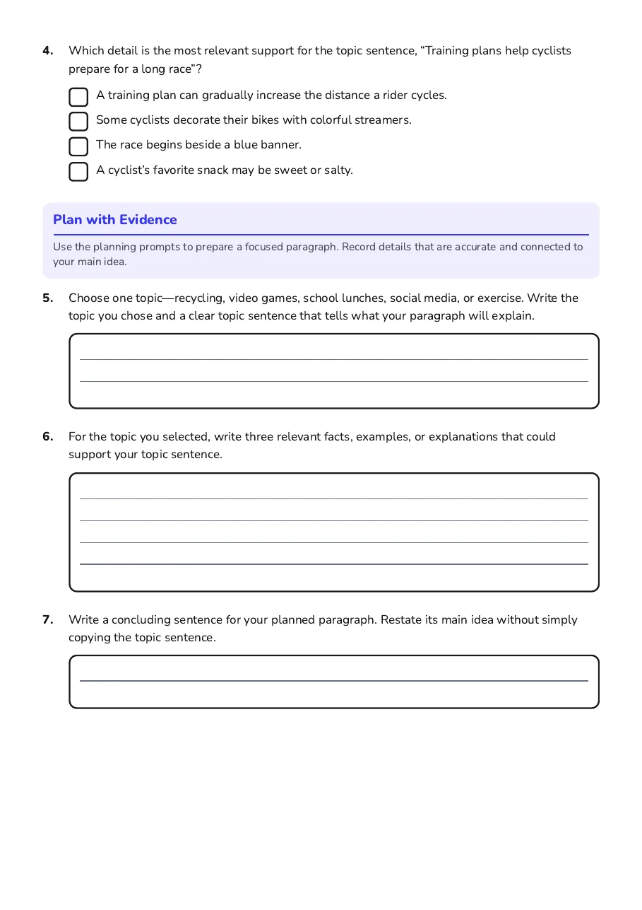 Informative Paragraph Writing, page 2 of 3: Plan with Evidence
