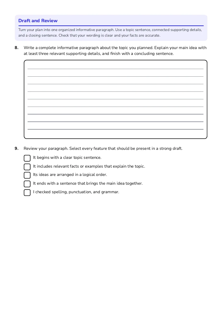 Informative Paragraph Writing, page 3 of 3: Draft and Review