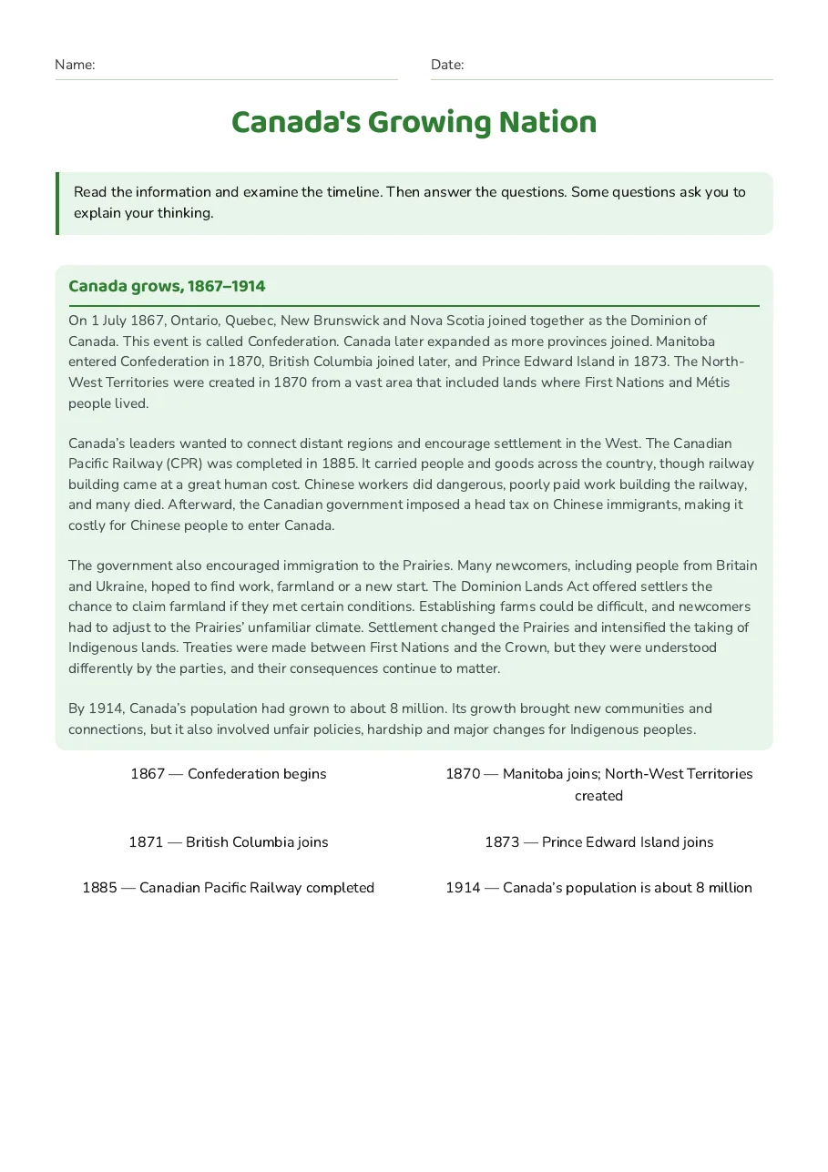 Canada's Growing Nation, page 1 of 3: Canada grows, 1867–1914