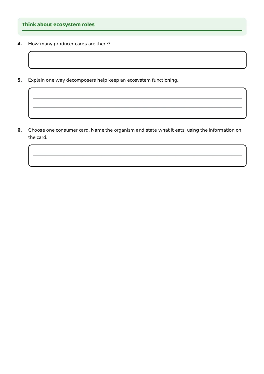 Ecosystem Roles Sorting Activity, page 2 of 2: Think about ecosystem roles