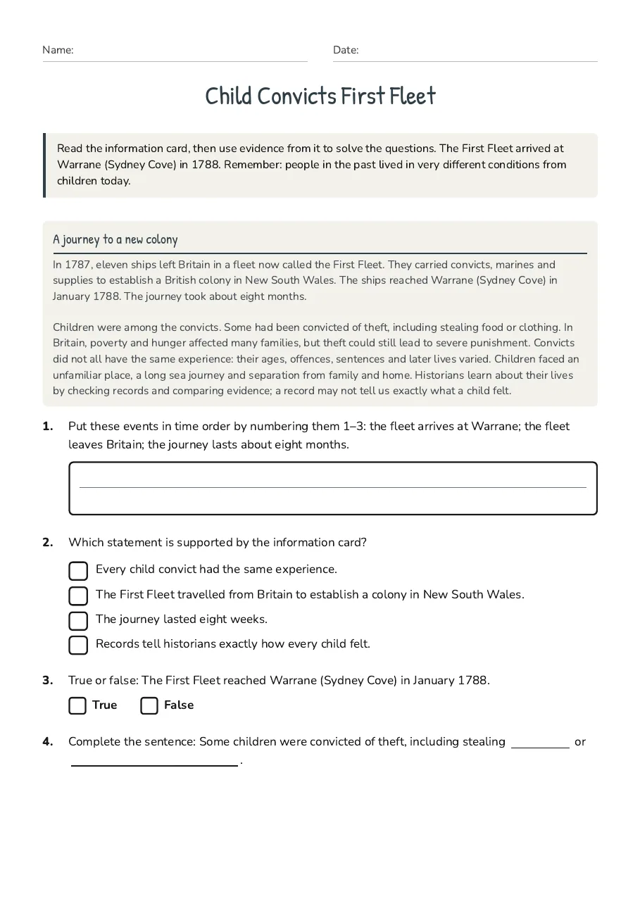 Child Convicts First Fleet, page 1 of 3: A journey to a new colony