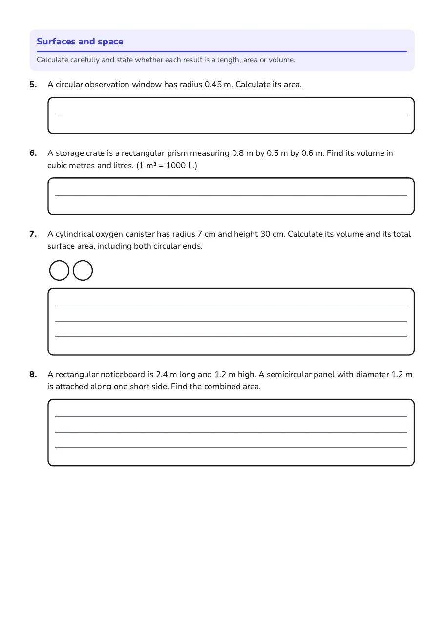 Geometry Review and Reinforcement, page 2 of 3: Surfaces and space