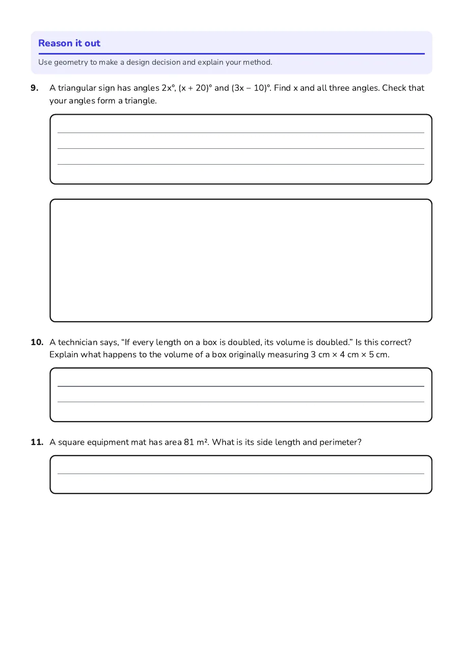 Geometry Review and Reinforcement, page 3 of 3: Reason it out