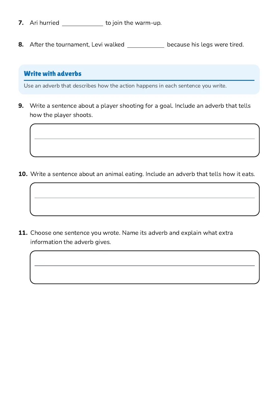 Adding Adverbs Worksheet, page 2 of 2: Write with adverbs