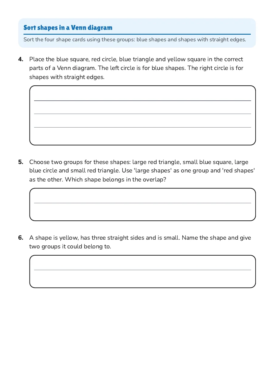 Shape Classification Venn Diagrams, page 2 of 2: Sort shapes in a Venn diagram