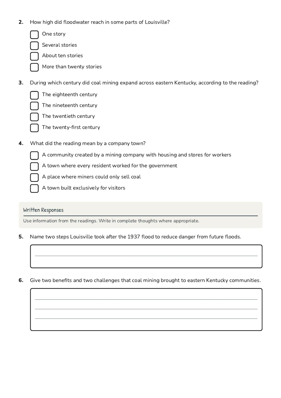 Kentucky Historical Events Impact, page 2 of 3: Written Responses