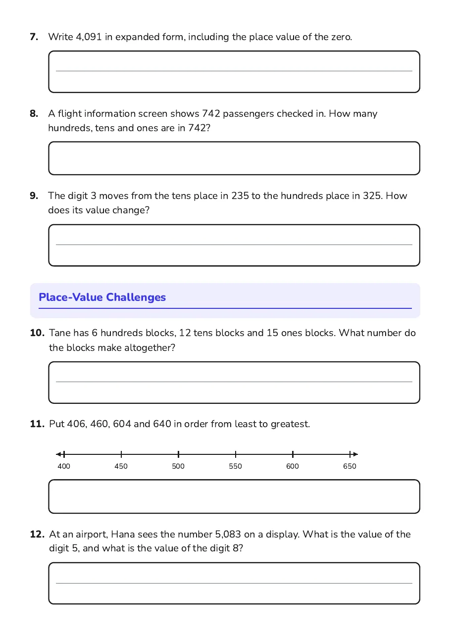 Place Value Exploration, page 2 of 2: Place-Value Challenges