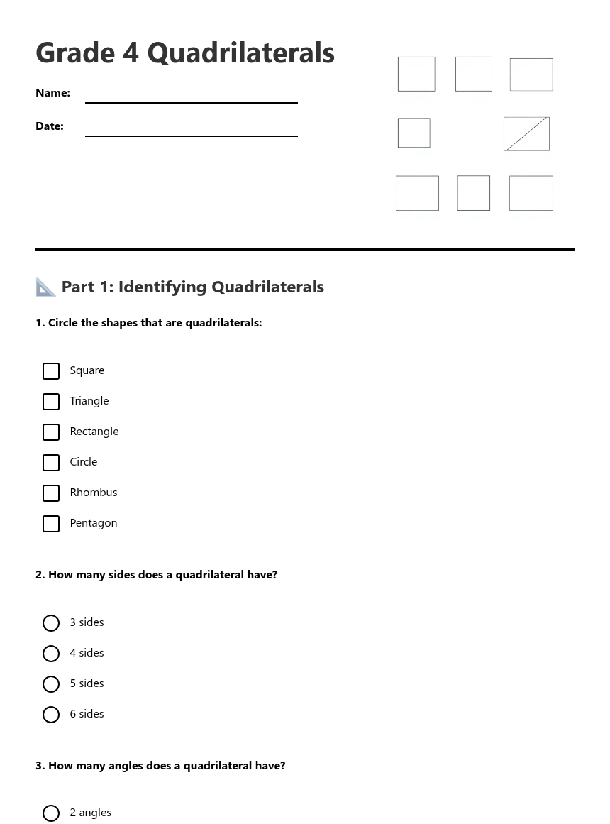 Grade 4 Quadrilaterals — Free Printable Worksheet for Mathematics ...