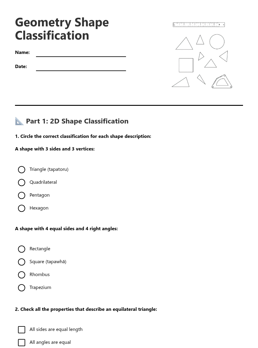 Geometry Shape Classification — Free Printable Worksheet for Maths ...