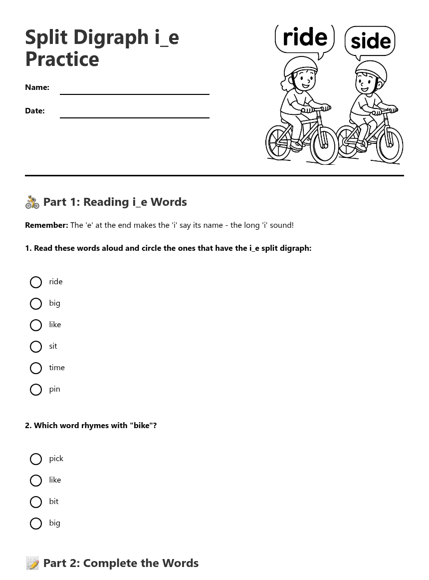 Split Digraph i_e Practice — Free Printable Worksheet for English ...