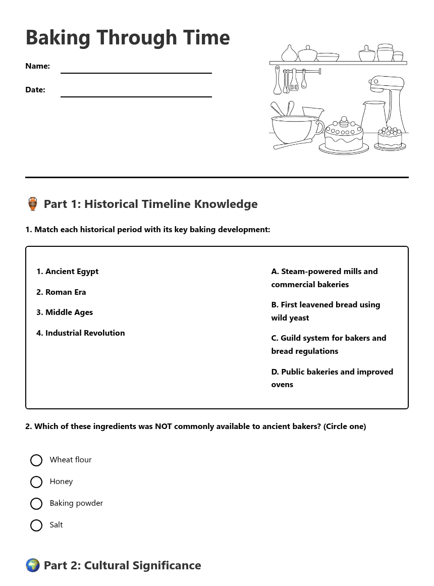 Baking Through Time — Free Printable Worksheet for Technology | Kuraplan