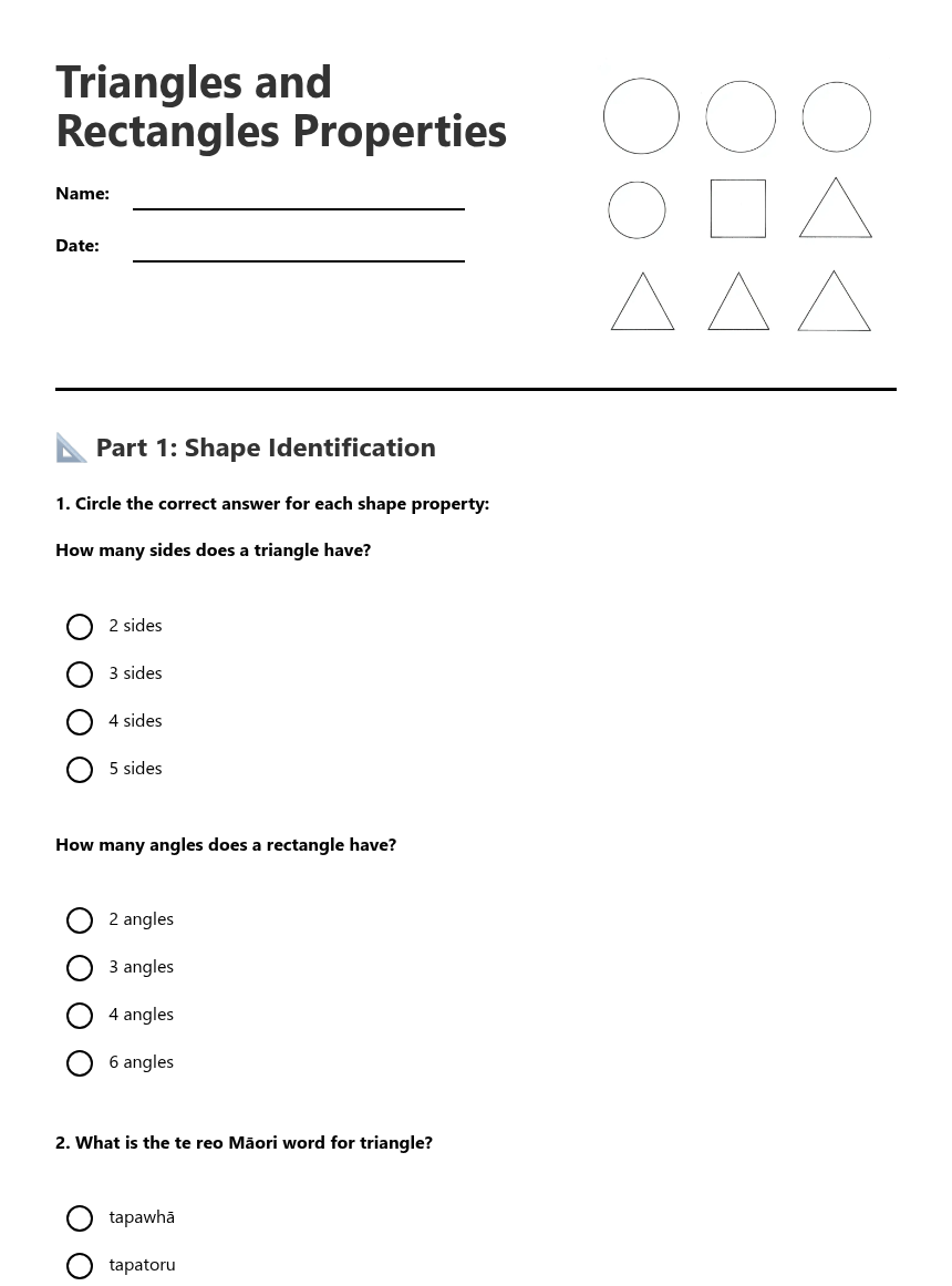 Triangles and Rectangles Properties — Free Printable Worksheet for ...