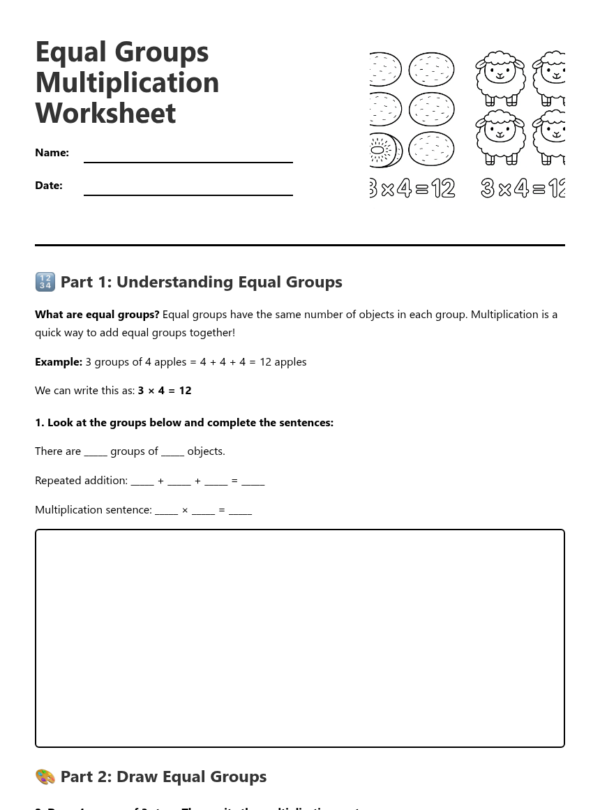 Equal Groups Multiplication Worksheet — Free Printable Worksheet for ...