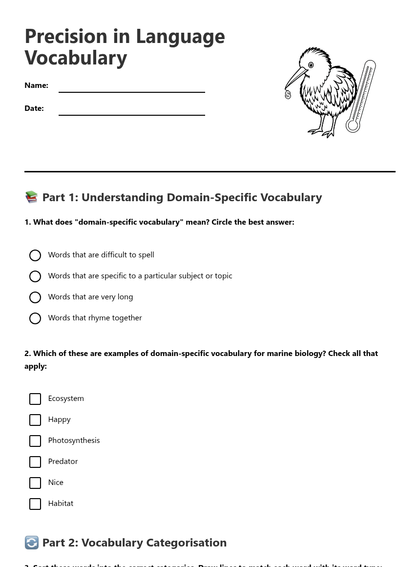 Precision in Language Vocabulary — Free Printable Worksheet for English ...