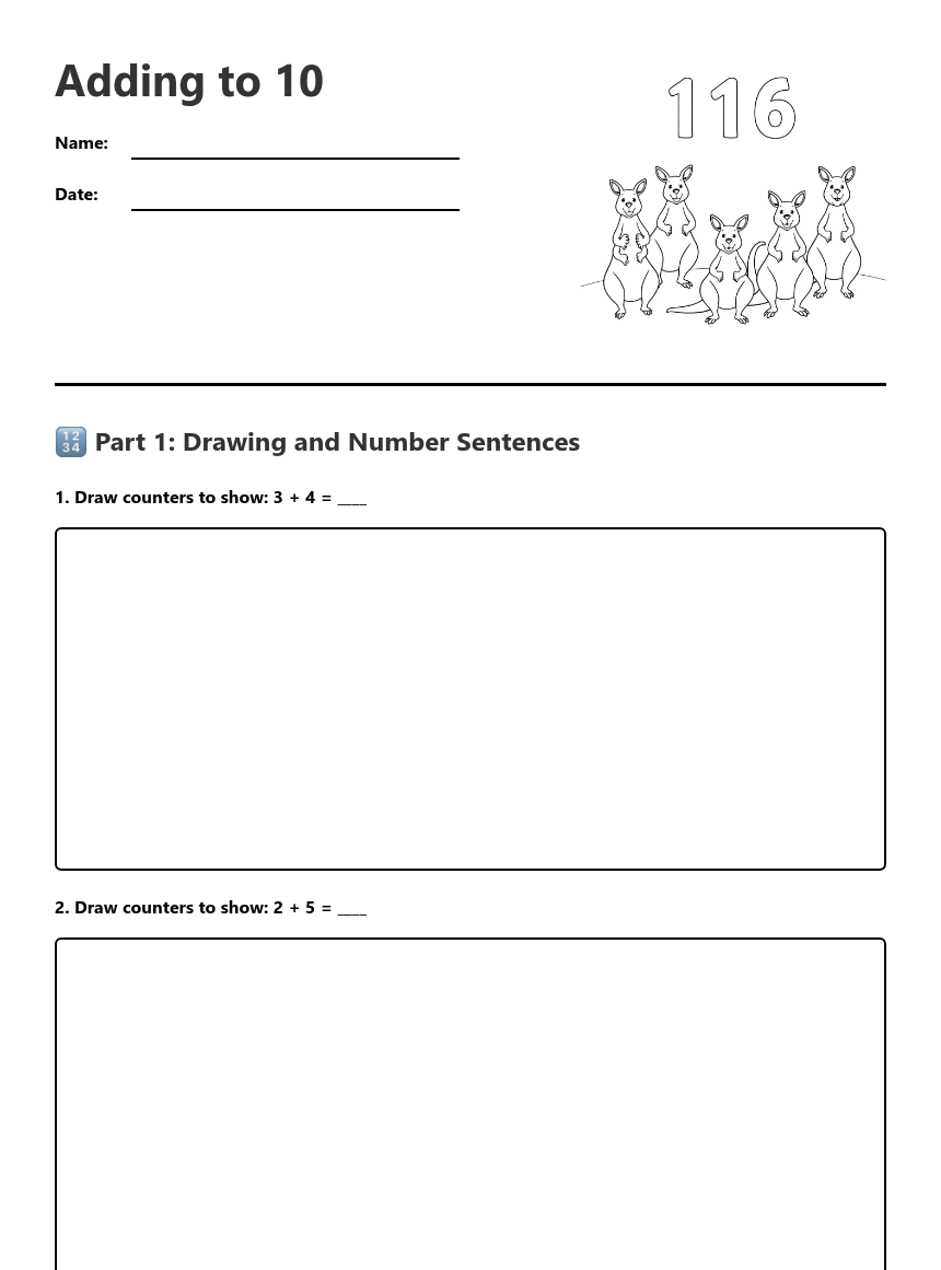 Adding to 10 — Free Printable Worksheet for Maths | Kuraplan