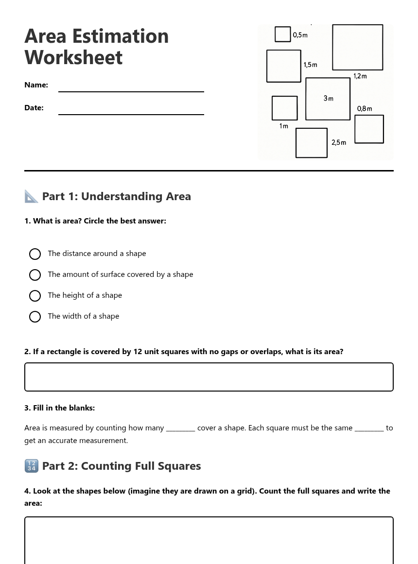 Area Estimation Worksheet — Free Printable Worksheet for Maths | Kuraplan