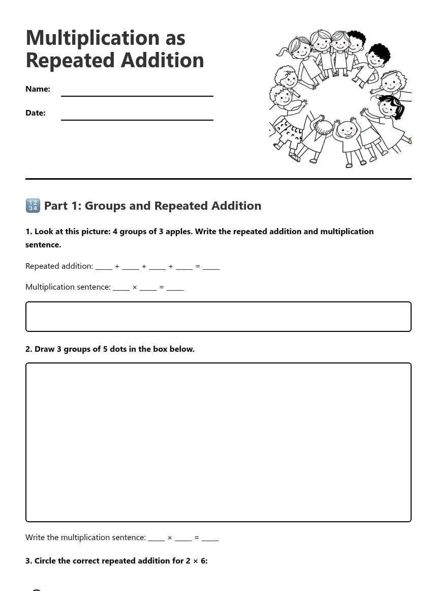 Multiplication as Repeated Addition — Free Printable Worksheet for ...