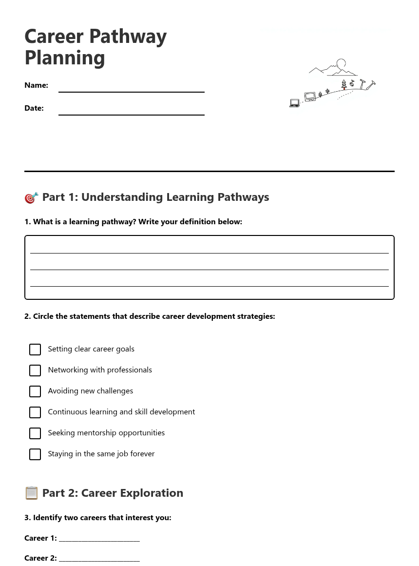 Career Pathway Planning — Free Printable Worksheet for Social Sciences ...
